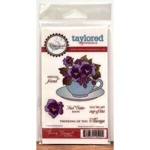 HTF Taylored Expressions Whimsical Wishes Teacup Bouquet Rubber Stamps Set Of 6